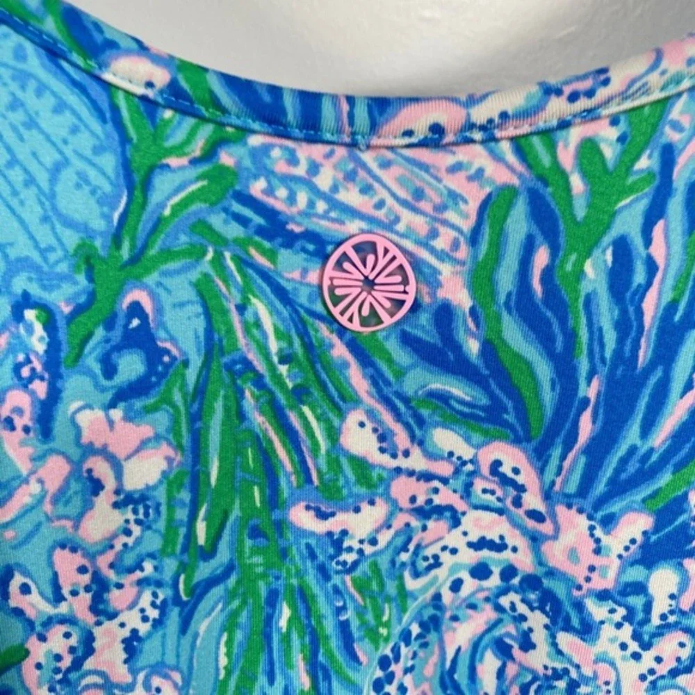 Lilly Pulitzer Womens Luxletic Carpe Vita Flare Jumpsuit L Blue UPF50 Resortwear